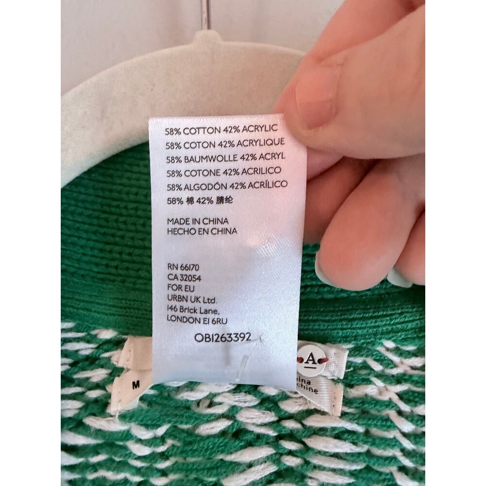 By Anthropologie green white button front oversized cardigan medium preppy knit - Picture 7 of 7
